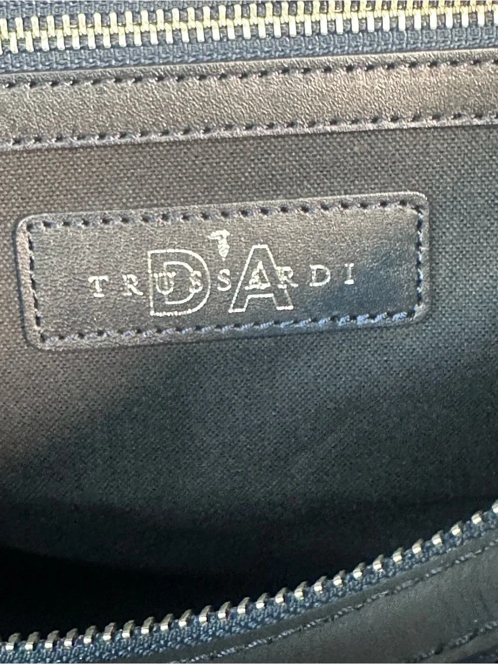 Tru Trussardi Navy Canvas & Black Leather Satchel